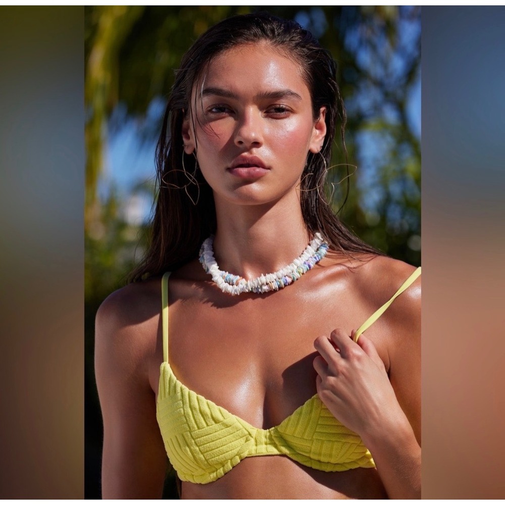 Beach Riot Camila Bikini Top Citrine Yellow Terry Underwire Medium new
